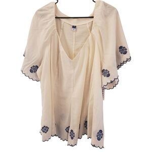 Old Navy Cream Top with Blue Floral Accents